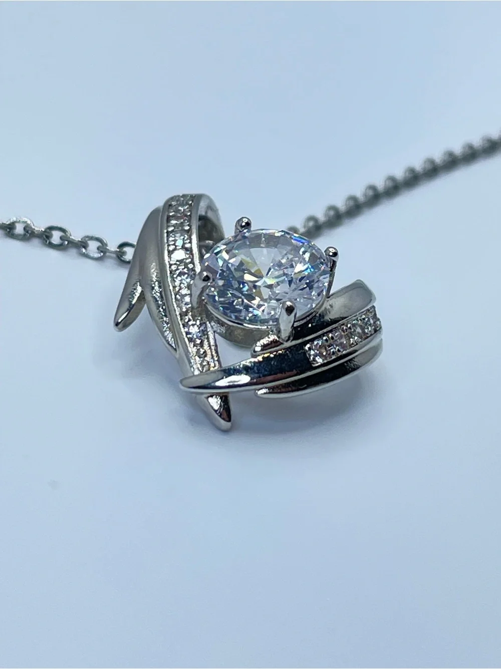Swarovski Crystals Elements White Crystal Silver Heart Swirl Pendant Necklace